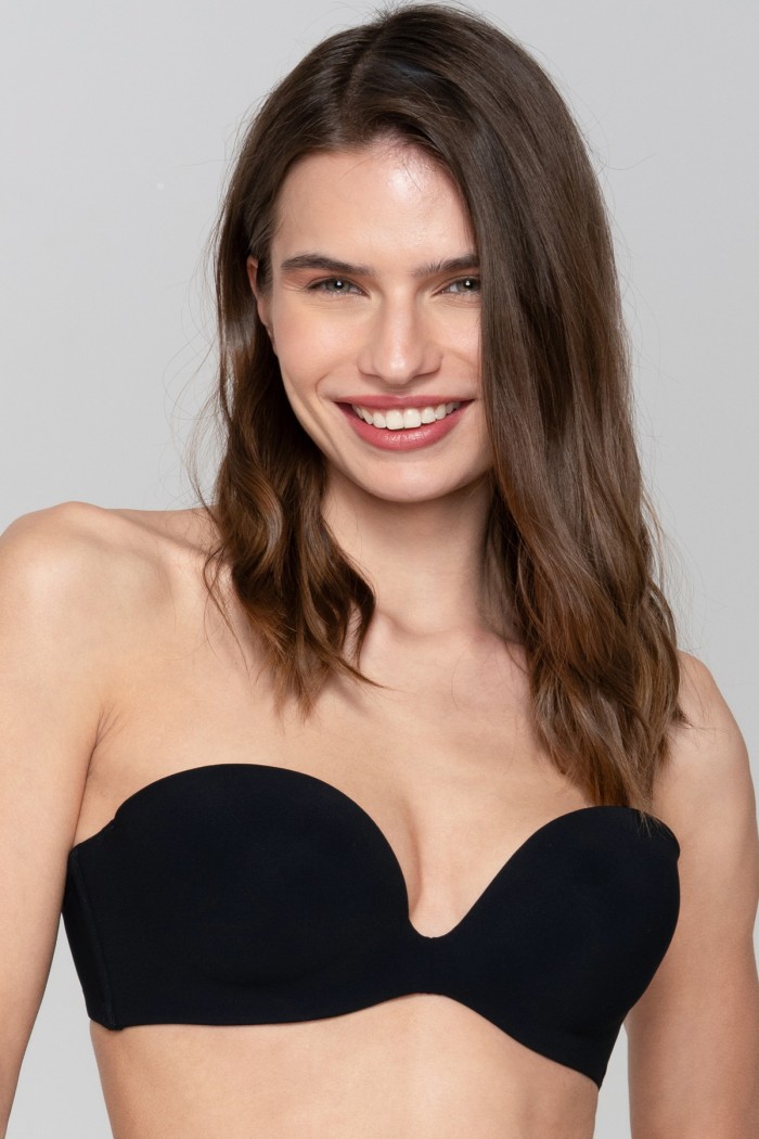 Luna γυναικείο σουτιέν strapless, με αποσπώμενη ενίσχυση στο εσωτερικό του και αποσπώμενες τιράντες (D cup) 11064-NERO