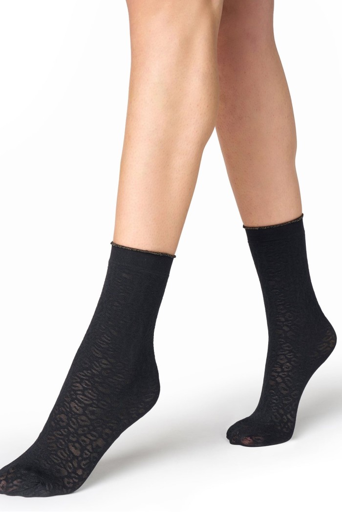 Golden Lady καλσάκι με λεοπάρ σχέδιο σε μαύρο χρώμα 156JJJ-NERO