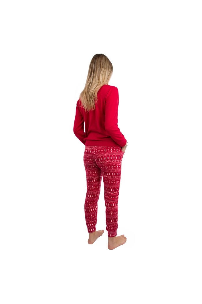 Pijamangel γυναικεία πυτζάμα thermal χριστουγεννίατικη σε κόκκινο χρώμα ,κανονική γραμμή,  2090