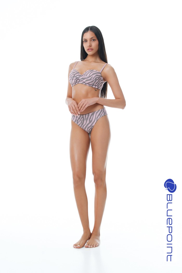 Bluepoint γυναικείο μαγιό (επάνω μέρος) strapless D cup. Lurex ύφασμα σε ροζ χρώμα με animal σχέδιο, μπανέλα και αποσπώμενη τιραντα 25066004D-10