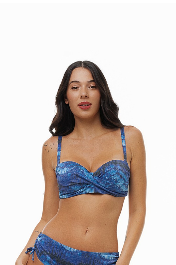 Bluepoint γυναικείο μαγιό επάνω μέρος strapless D cup σε μπλε χρώμα με lurex ύφασμα! Με μπανέλα, ρυθμιζόμενη και αποσπώμενη τιράντα. 26066112D-14