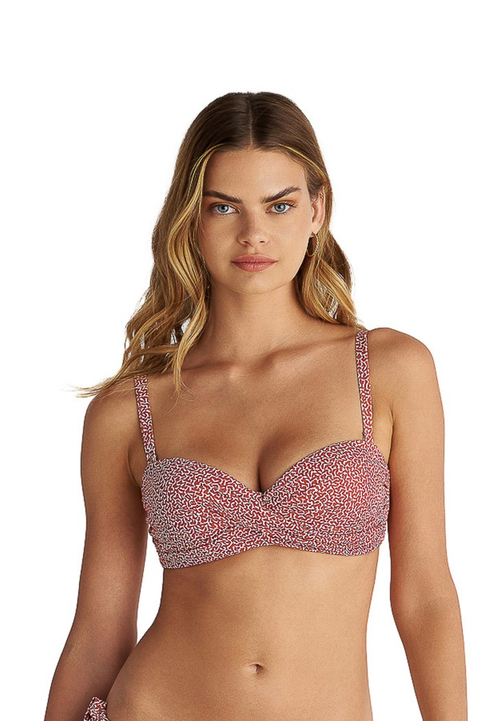 Blu4u γυναικείο μαγιό (επάνω μέρος) D cup strapless. Σε καφέ χρώμα με σχέδιο, αποσπώμενη τιράντα και κούμπωμα στο πίσω μέρος 26366264D-47