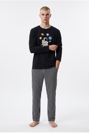 Koza Underwear ανδρική πυτζάμα βαμβακερή μακρυμάνικη με σχέδιο, κανονική γραμμή 96%cotton 4%elastane 26632-BLACK