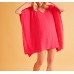 Harmony λινό φόρεμα θαλάσσης μακρύ κοντομάνικο σε φούξια χρώμα με φαρδιά γραμμή και κορδόνι στην μέση 33-506602-FUSCHIA