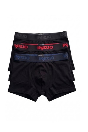 Inizio ανδρικά βαμβακερά boxers (3packs), σε μαύρο χρώμα με διαφορεικό χρώμα στο λάστιχο, στενή γραμμή, 95%cotton 5%elastane 44560-ΑΝΘΡΑΚΙ-ΜΠΛΕ-ΚΟΚΚΙΝ
