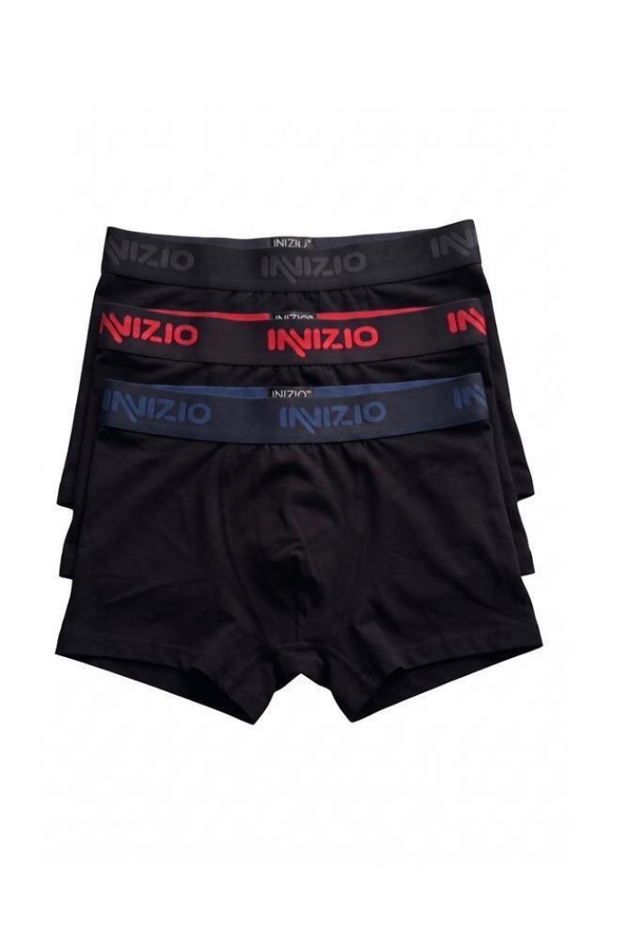 Inizio ανδρικά βαμβακερά boxers (3packs), σε μαύρο χρώμα με διαφορεικό χρώμα στο λάστιχο, στενή γραμμή, 95%cotton 5%elastane 44560-ΑΝΘΡΑΚΙ-ΜΠΛΕ-ΚΟΚΚΙΝ