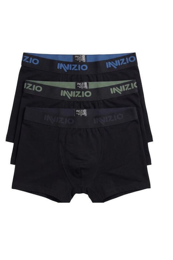 Inizio ανδρικά βαμβακερά boxers (3packs), σε μαύρο χρώμα με διαφορεικό χρώμα στο λάστιχο, στενή γραμμή, 95%cotton 5%elastane 44560-ΑΝΘΡΑΚΙ-ΧΑΚΙ-ΤΖΙΝ