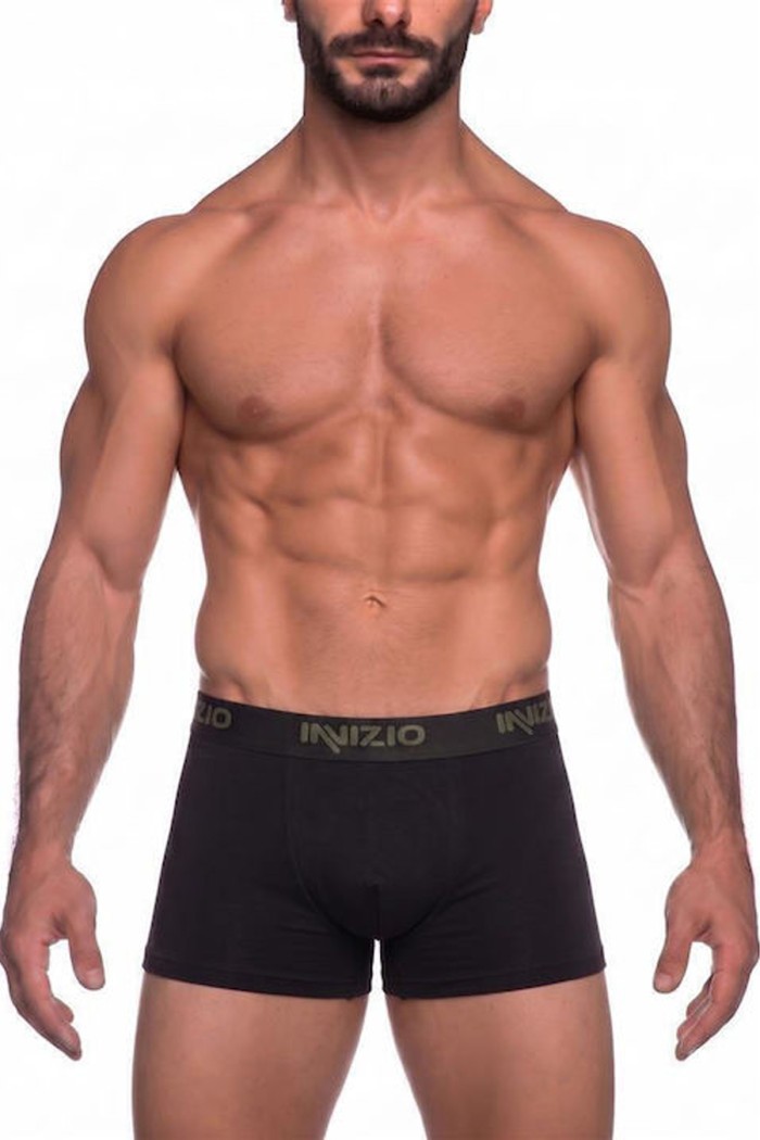Inizio ανδρικά βαμβακερά boxers (3packs), σε μαύρο χρώμα με διαφορεικό χρώμα στο λάστιχο, στενή γραμμή, 95%cotton 5%elastane 44560-ΑΝΘΡΑΚΙ-ΧΑΚΙ-ΤΖΙΝ