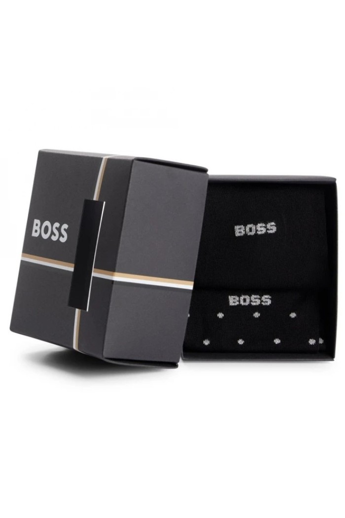 Boss ανδρικές κάλτσες 2pack (gift box) σε μαύρο χρώμα και δύο διαφορετικά σχέδια 50484004-002