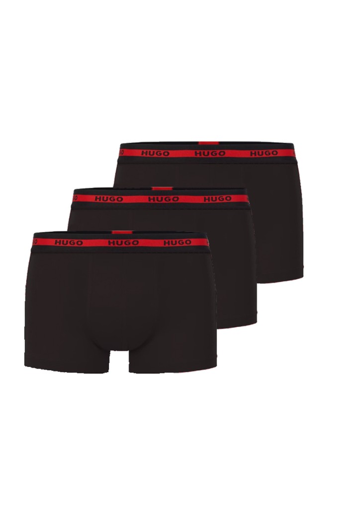 Hugo ανδρικά βαμβακερά μποξεράκια 3pack (3τμχ) σε μαύρο χρώμα με κόκκινη λεπτομέρεια 50492375-002