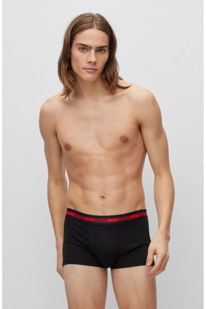 Hugo ανδρικά βαμβακερά μποξεράκια 3pack (3τμχ) σε μαύρο χρώμα με κόκκινη λεπτομέρεια 50492375-002