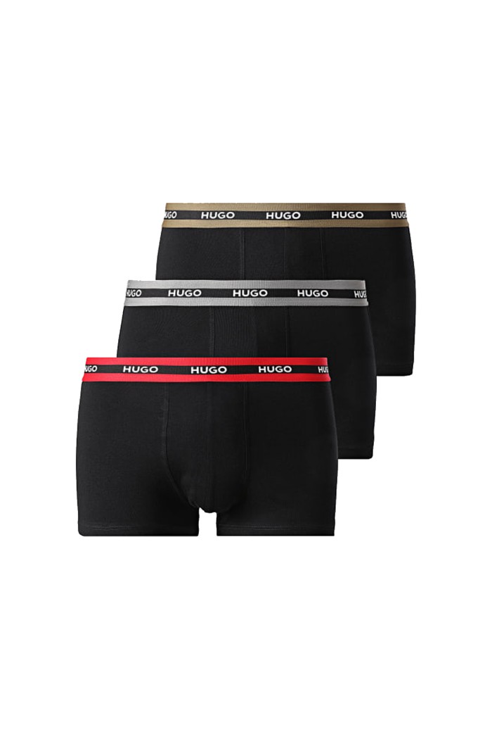 Hugo ανδρικά βαμβακερά 3pack boxers σε μαύρο χρώμα με διαφορετικό χρώμα στο λάστιχο 50492375-973