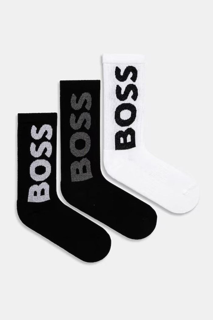 Boss ανδρικές κάλτσες ψηλές (3pack) σε λευκό και μαύρο χρώμα με το λογότυπο τησ εταιρίας  50524259-960