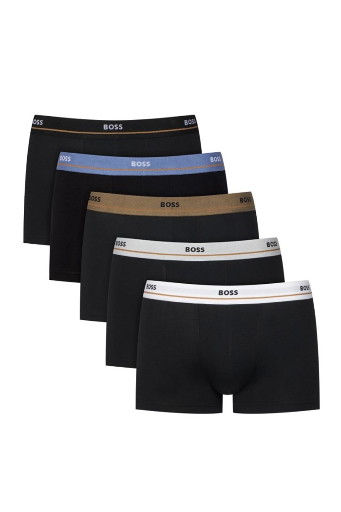 Boss ανδρικά boxers 5pack σε μαύρο χρώμα με διαφορετικά χρώμα στο λάστιχο, 95%cotton 5%elastane 50531660-960