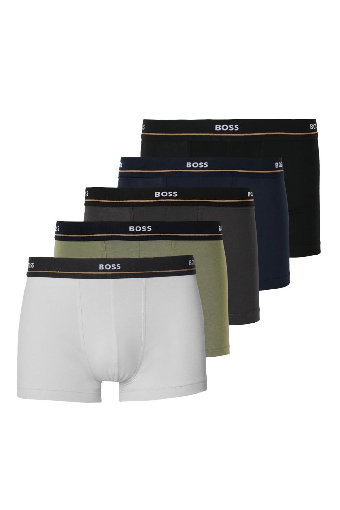 Boss ανδρικά boxers 5pack σε πέντε διαφορετικά χρώματα με μαύρο λάστιχο, κανονική γραμμή 95%cotton 5%elastane 50531660-981