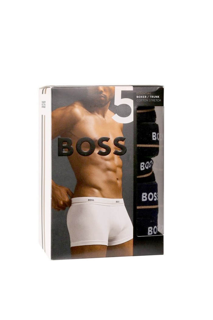 Boss ανδρικά boxers 5pack σε πέντε διαφορετικά χρώματα με μαύρο λάστιχο, κανονική γραμμή 95%cotton 5%elastane 50531660-981