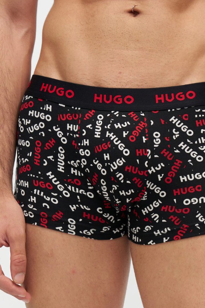 Hugo ανδρικά βαμβακερά 3pack boxers σε τρία διαφορετικά σχέδια, σε κόκκινο και μαύρο χρώμα 50532550-649