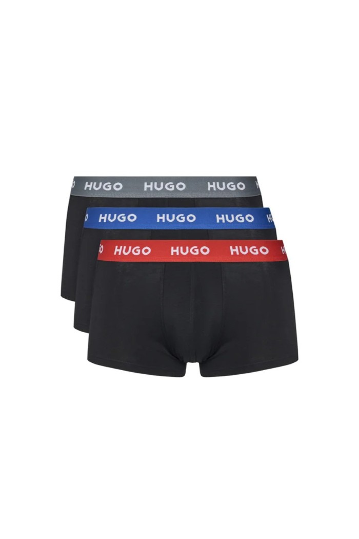 Hugo ανδρικά βαμβακερά 3pack boxers σε μαύρο χρώμα με διαφορετικό χρώμα στο λάστιχο 50532611-982