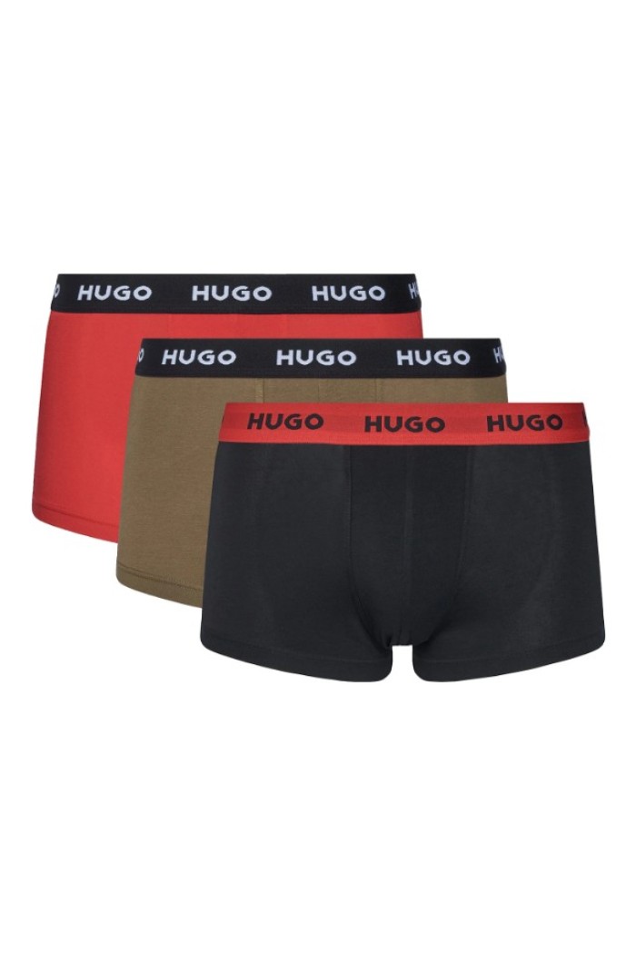Hugo ανδρικά βαμβακερά 3pack boxers σε μαύρο, χακί και κόκκινο χρώμα  50532611-983