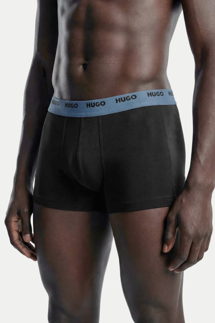 Hugo ανδρικά βαμβακερά 5pack boxers σε μαύρο χρώμα με διαφορετικό χρώμα στο λάστιχο, κανονική γραμμή 95%cotton 5%elastane 50532619-963