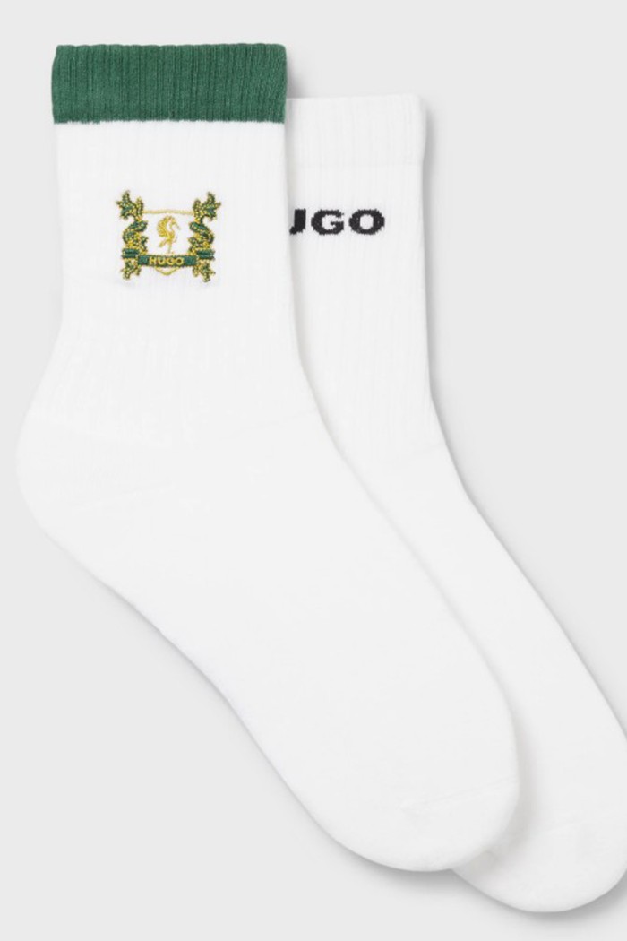 Hugo ανδρικές κάλτσες 2pack , ένα μονόχρωμο λευκό και ένα με ιδιαίτερο σχέδιο σε πράσινο χρώμα 50543173-100