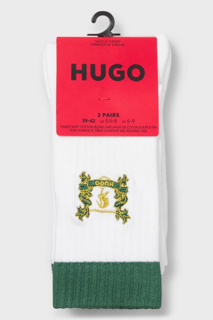 Hugo ανδρικές κάλτσες 2pack , ένα μονόχρωμο λευκό και ένα με ιδιαίτερο σχέδιο σε πράσινο χρώμα 50543173-100