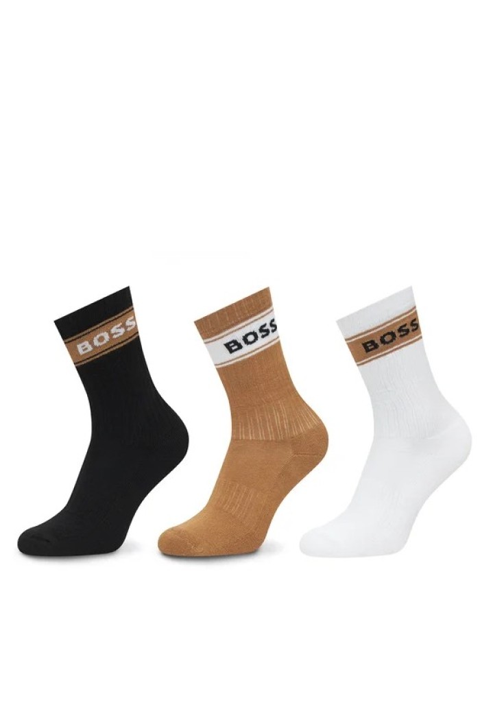 Boss ανδρικές κάλτσες ψηλές (3pack) σε λευκό, μπεζ και μαύρο χρώμα 50543637-960