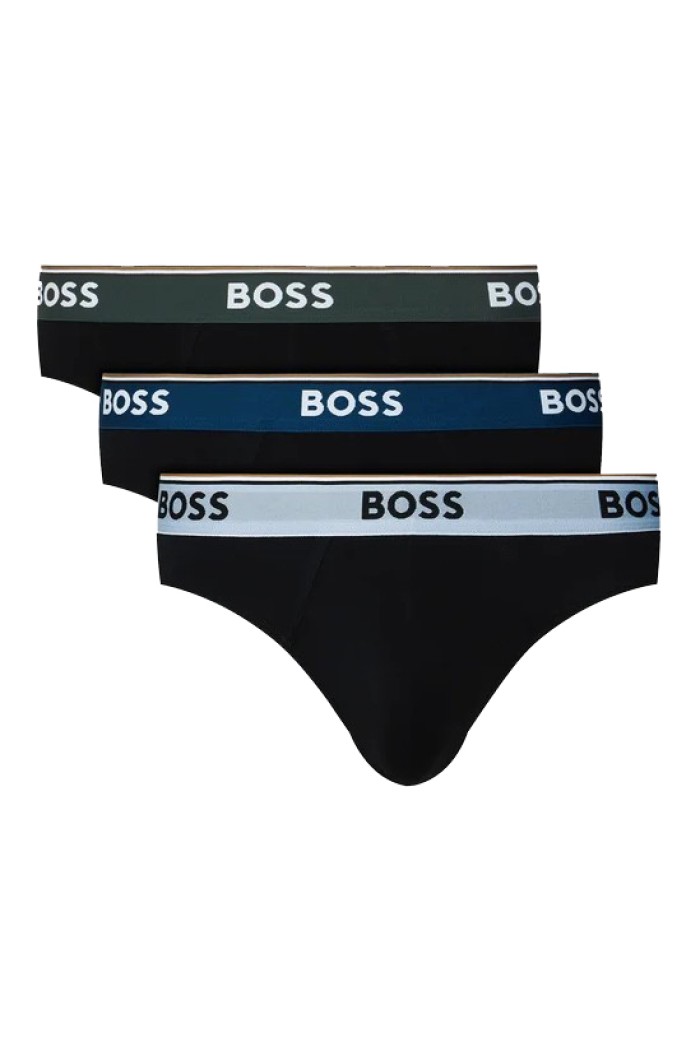 Boss ανδρικά βαμβακερά slip 3pack σε μαύρο χρώμα με διαφορετικό χρώμα λάστιχο 50554683-008