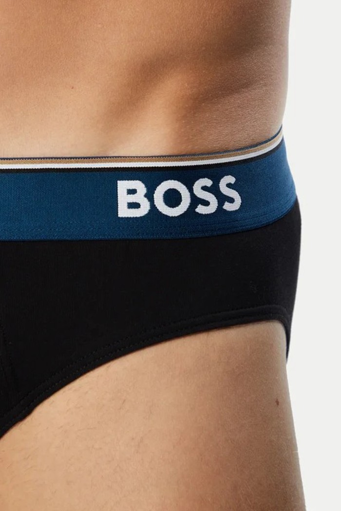 Boss ανδρικά βαμβακερά slip 3pack σε μαύρο χρώμα με διαφορετικό χρώμα λάστιχο 50554683-008