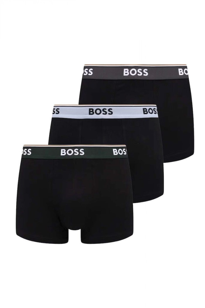 Boss ανδρικά boxers 3pack σε μαύρο χρώμα με διαφορετικό χρώμα στο λάστιχο, κανονική γραμμή 95%cotton 5%elastane 50554693-966