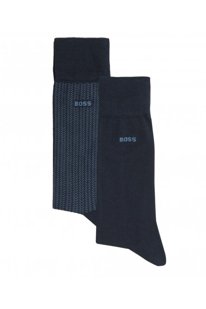 Boss ανδρικές ψηλές κάλτσες (2pack) σε σκ.μπλε χρώμα με δύο διαφορετικά σχέδια50568276-401
