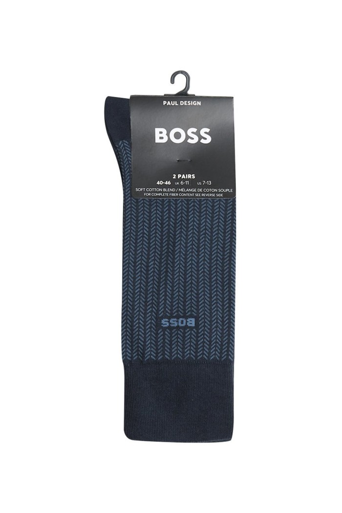 Boss ανδρικές ψηλές κάλτσες (2pack) σε σκ.μπλε χρώμα με δύο διαφορετικά σχέδια50568276-401