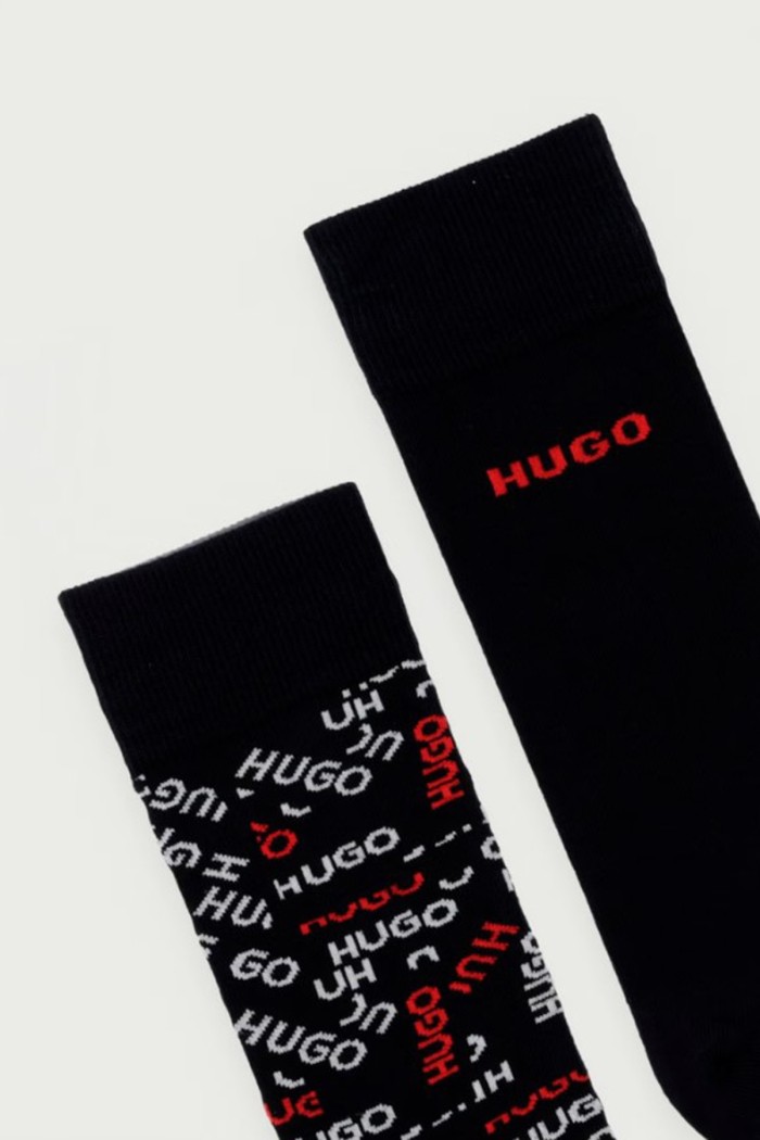 Hugo ανδρικές κάλτσες βαμβακερές 2pack σε μαύρο χρώμα με το λογότυπο τησ εταιρίας 50568556-001