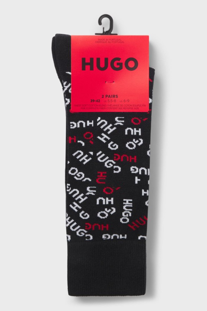 Hugo ανδρικές κάλτσες βαμβακερές 2pack σε μαύρο χρώμα με το λογότυπο τησ εταιρίας 50568556-001