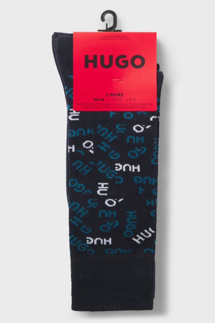 Hugo ανδρικές κάλτσες βαμβακερές 2pack σε σκ.μπλε χρώμα με το λογότυπο της εταιρίας 50568556-401