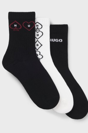 Hugo ανδρικές κάλτσες 3pack σε λευκό και μαύρο χρώμα σε τρία διαφορετικά σχέδια 50569351-960