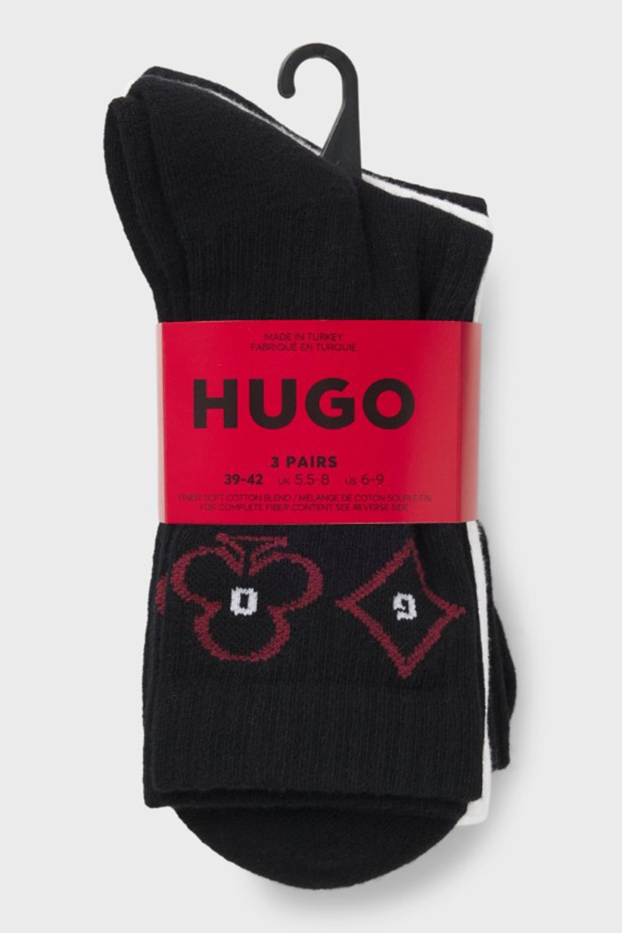 Hugo ανδρικές κάλτσες 3pack σε λευκό και μαύρο χρώμα σε τρία διαφορετικά σχέδια 50569351-960