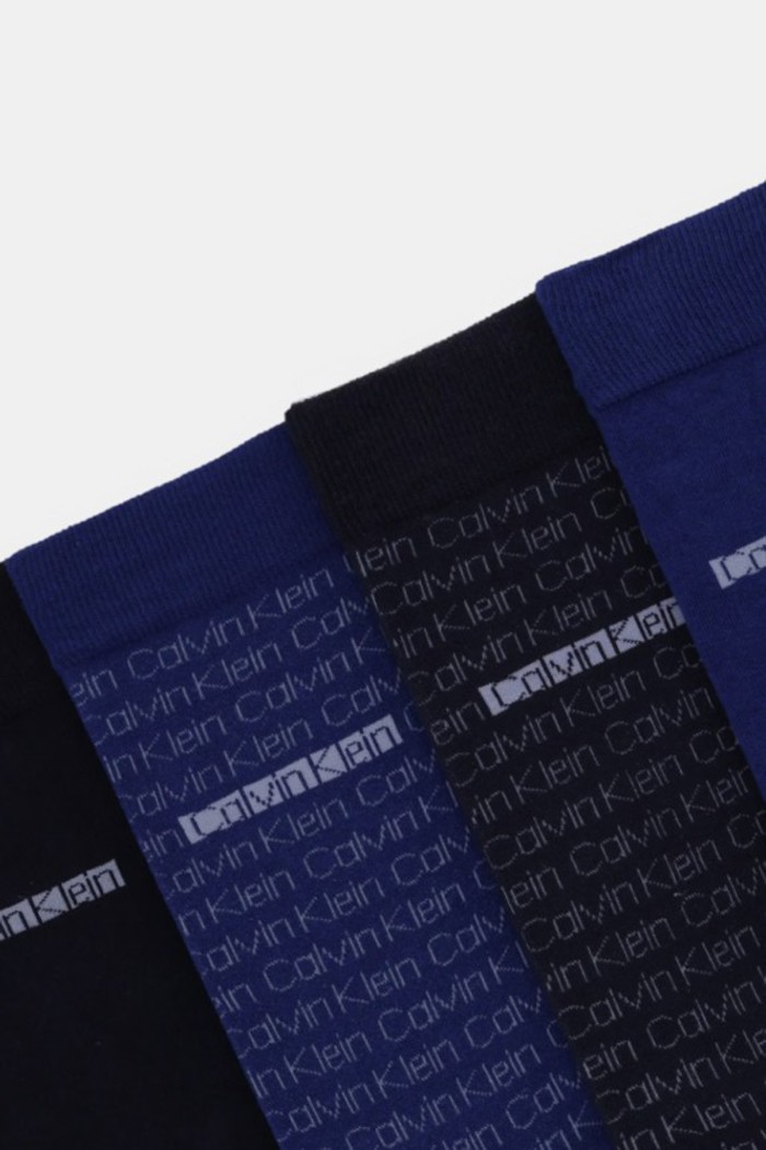Calvin Klein ανδρικές κάλτσες 4pack βαμβακερές ψηλές, σε μπλε αποχρώσεις με 4 διαφορετικά σχέδια (συσκευασία δώρου) 701235980-003