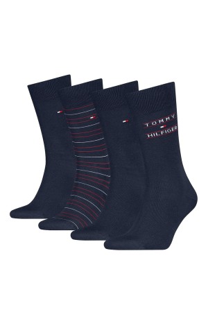 Tommy Hilfiger ανδρικές βαμβακερές κάλτσες 4pack σε σκ.μπλε χρώμα με 4 διαφορετικά σχέδια (συσκευασία δώρου) 701241158-001