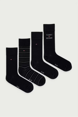 Tommy Hilfiger ανδρικές βαμβακερές κάλτσες 4pack σε μαύρο χρώμα με 4 διαφορετικά σχέδια (συσκευασία δώρου) 701241158-002