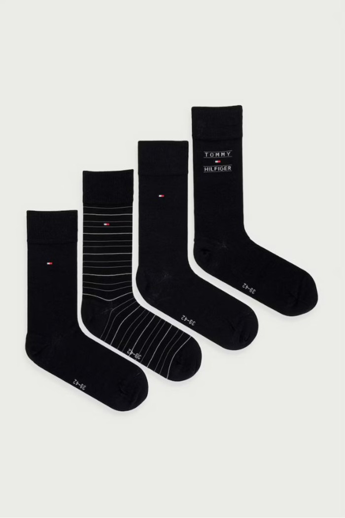 Tommy Hilfiger ανδρικές βαμβακερές κάλτσες 4pack σε μαύρο χρώμα με 4 διαφορετικά σχέδια (συσκευασία δώρου) 701241158-002