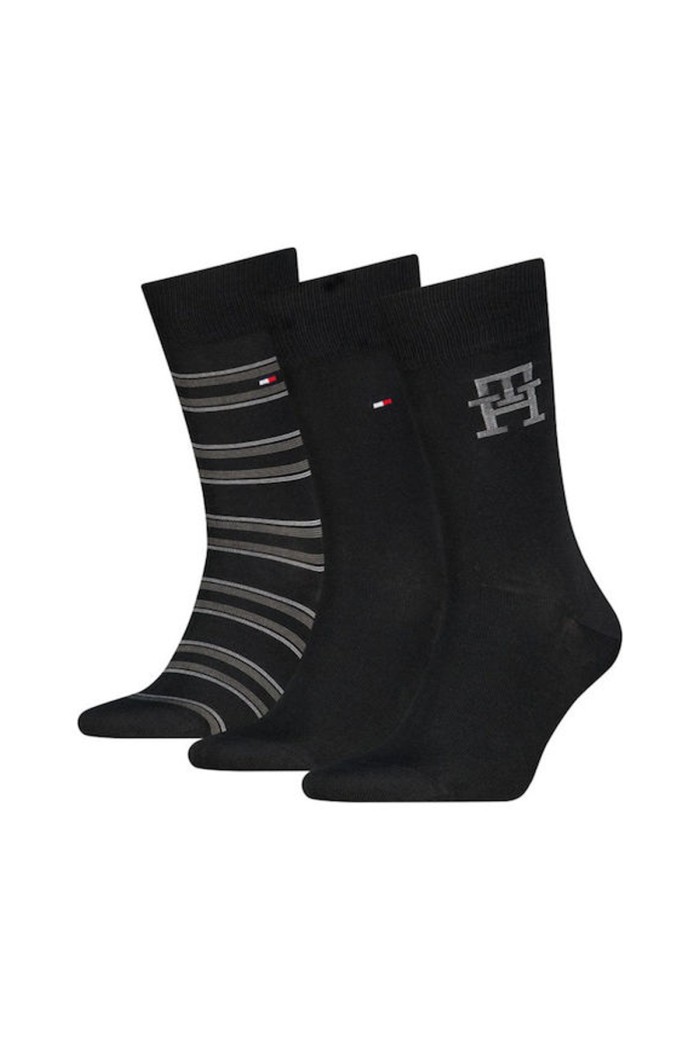 Tommy Hilfiger ανδρικές βαμβακερές κάλτσες 3pack σε μαύρο χρώμα με 3 διαφορετικά σχέδια (συσκευασία δώρου) 701241159-002