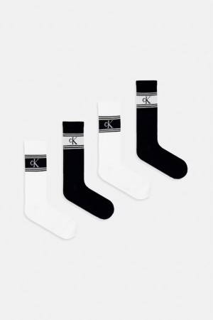 Calvin Klein ανδρικές κάλτσες 4pack βαμβακερές ψηλές, σε λευκό και μαύρο χρώμα με το λογότυπο της εταιρίας (συσκευασία δώρου) 701241210-001