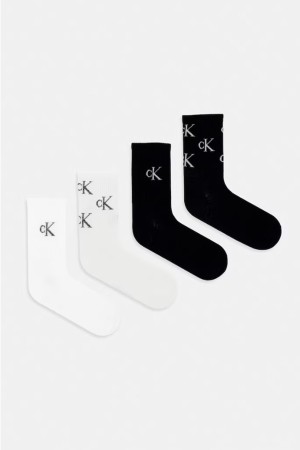 Calvin Klein γυναικείες κάλτσες (4pack) βαμβακερές ψηλές, σε μαύρο και λευκό χρώμα με lurex σχέδιο στο λογότυπο (συσκευασία δώρου) 701241212-001