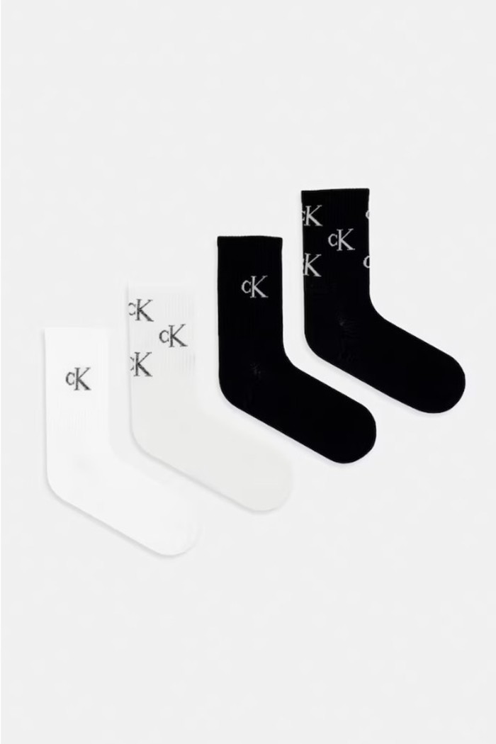 Calvin Klein γυναικείες κάλτσες (4pack) βαμβακερές ψηλές, σε μαύρο και λευκό χρώμα με lurex σχέδιο στο λογότυπο (συσκευασία δώρου) 701241212-001