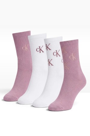 Calvin Klein γυναικείες κάλτσες (4pack) βαμβακερές ψηλές, σε ροζ και λευκό χρώμα με lurex σχέδιο στο λογότυπο (συσκευασία δώρου) 701241212-002