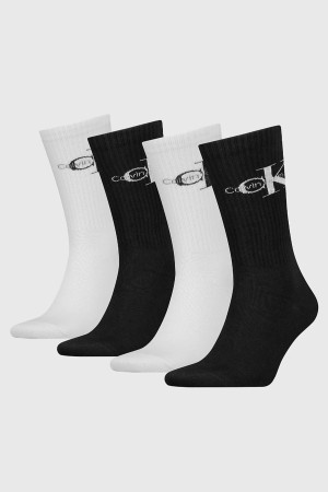 Calvin Klein ανδρικές κάλτσες 4pack βαμβακερές ψηλές, σε λευκό και μαύρο χρώμα με το λογότυπο της εταιρίας (συσκευασία δώρου) 701241258-001