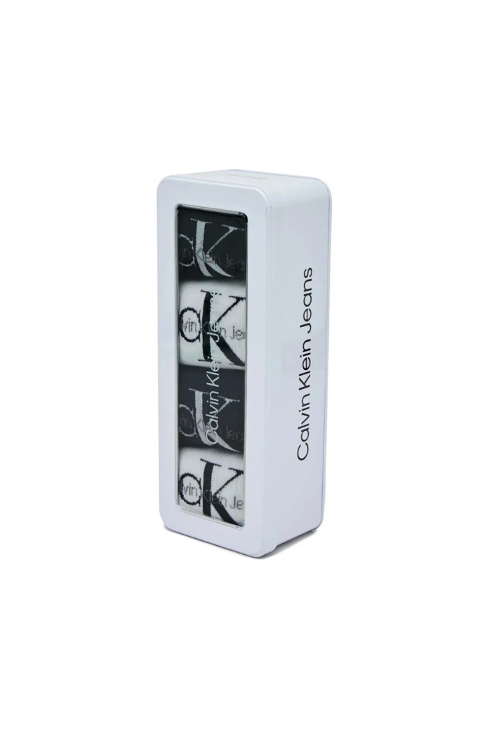Calvin Klein ανδρικές κάλτσες 4pack βαμβακερές ψηλές, σε λευκό και μαύρο χρώμα με το λογότυπο της εταιρίας (συσκευασία δώρου) 701241258-001