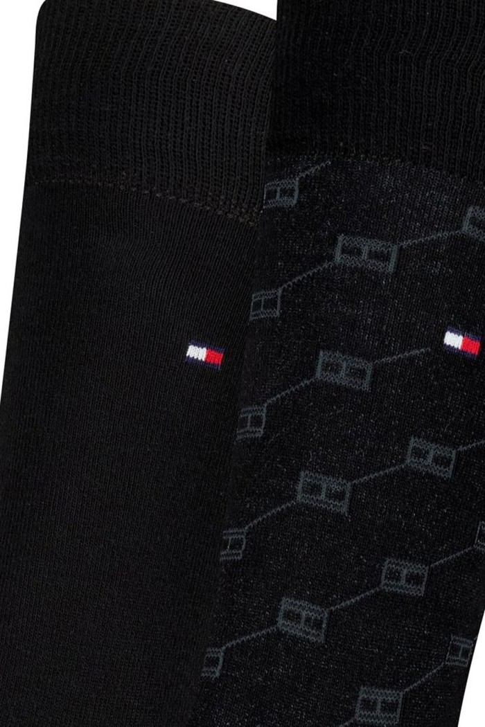 Tommy Hilfiger ανδρική βαμβακερή κάλτσα σε μαύρο χρώμα, ένα μονόχρωμο ένα με σχέδιο (2pack) 701241991-004