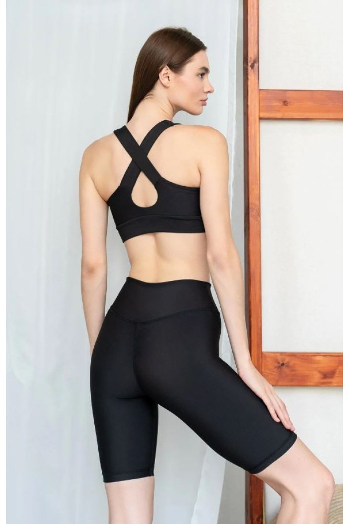Lismina γυναικείο κολάν ψηλόμεσο biker push up μαύρο 943-BLACK